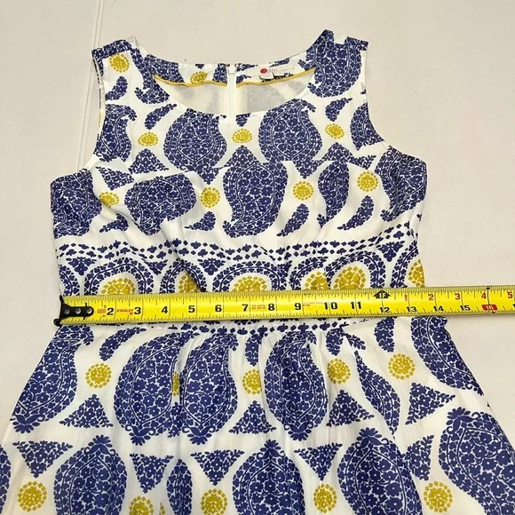 BODEN LIZZIE COTTON PREPPY PAISLEY BLUE & YELLOW SLEEVELESS MIDI DRESS SIZE 2 - Picture 12 of 15